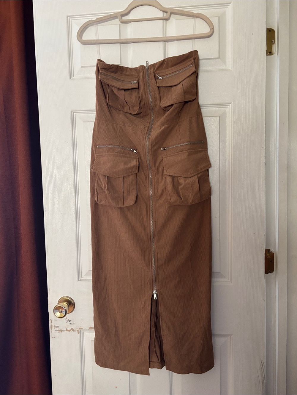 Forever 21 Strapless Cargo Pocket Midi Dress in Brown